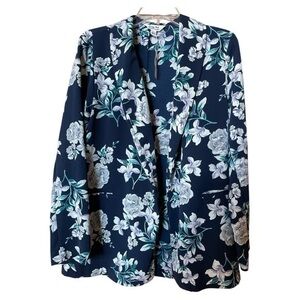 Krazy Kat Women’s Floral Open Blazer Lightweight Navy Jacket Pockets Large NWT‎